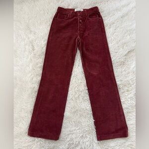 Reformation Burgundy Corduroy Button-Fly Wide-Leg Pants